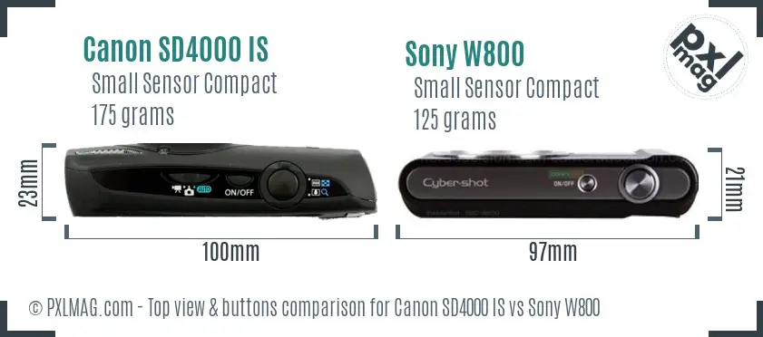 Canon SD4000 IS vs Sony W800 top view buttons comparison Canon SD4000 IS vs Sony W800 top view buttons comparison