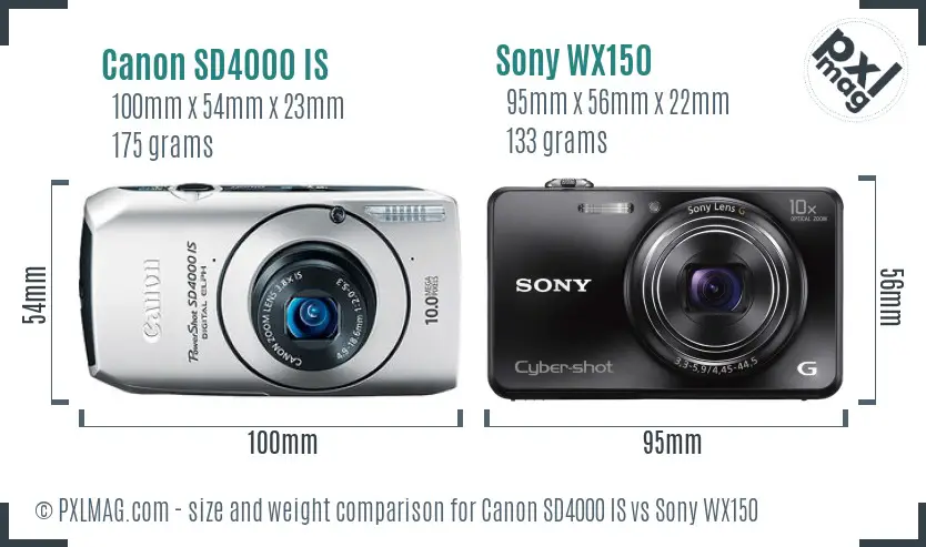 Canon SD4000 IS vs Sony WX150 size comparison