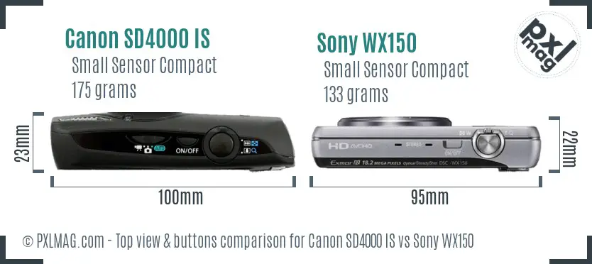 Canon SD4000 IS vs Sony WX150 top view buttons comparison