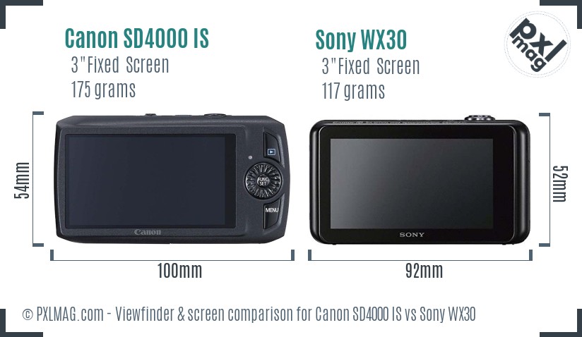 Canon SD4000 IS vs Sony WX30 Screen and Viewfinder comparison