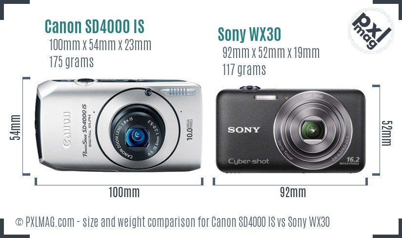 Canon SD4000 IS vs Sony WX30 size comparison
