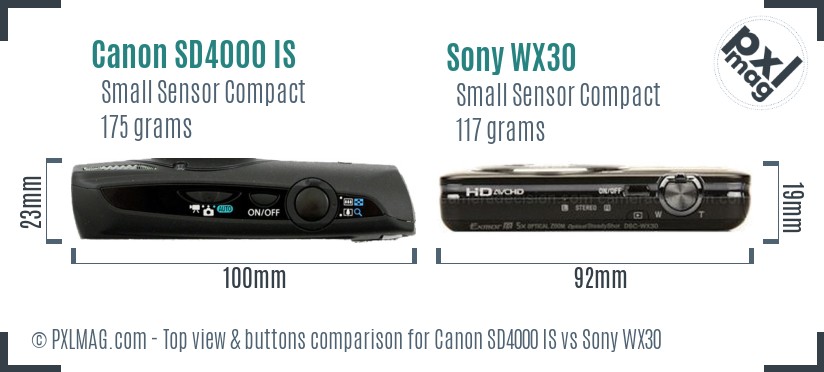 Canon SD4000 IS vs Sony WX30 top view buttons comparison