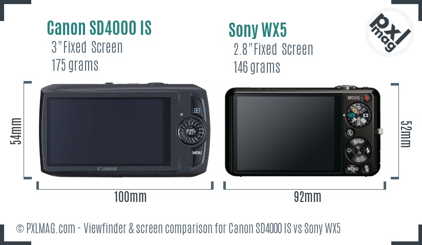Canon SD4000 IS vs Sony WX5 Screen and Viewfinder comparison