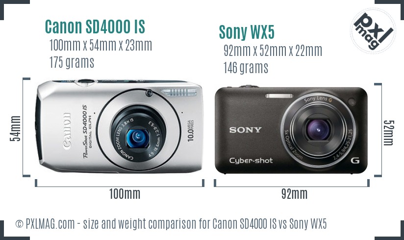 Canon SD4000 IS vs Sony WX5 size comparison Canon SD4000 IS vs Sony WX5 size comparison