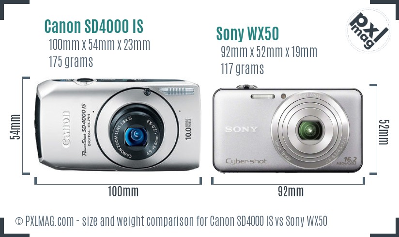 Canon SD4000 IS vs Sony WX50 size comparison Canon SD4000 IS vs Sony WX50 size comparison