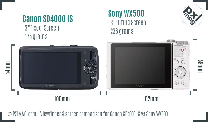 Canon SD4000 IS vs Sony WX500 Screen and Viewfinder comparison