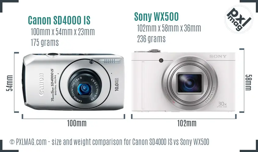 Canon SD4000 IS vs Sony WX500 size comparison