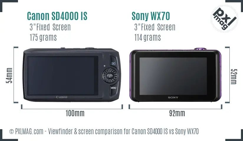 Canon SD4000 IS vs Sony WX70 Screen and Viewfinder comparison