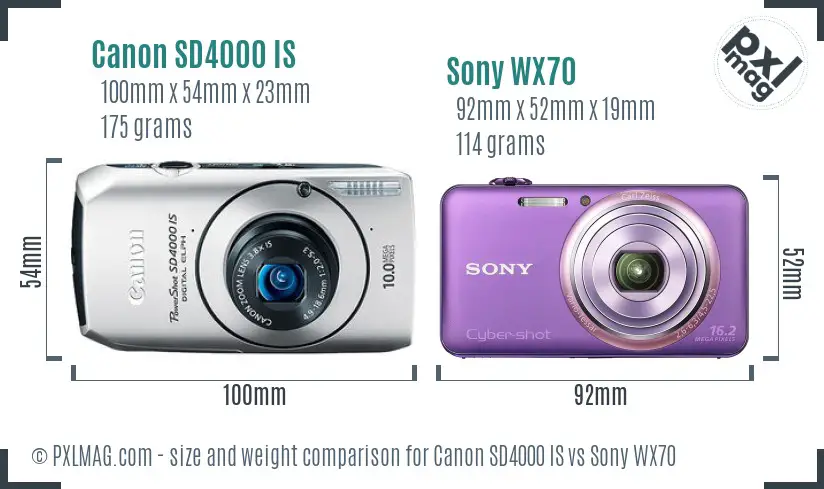 Canon SD4000 IS vs Sony WX70 size comparison