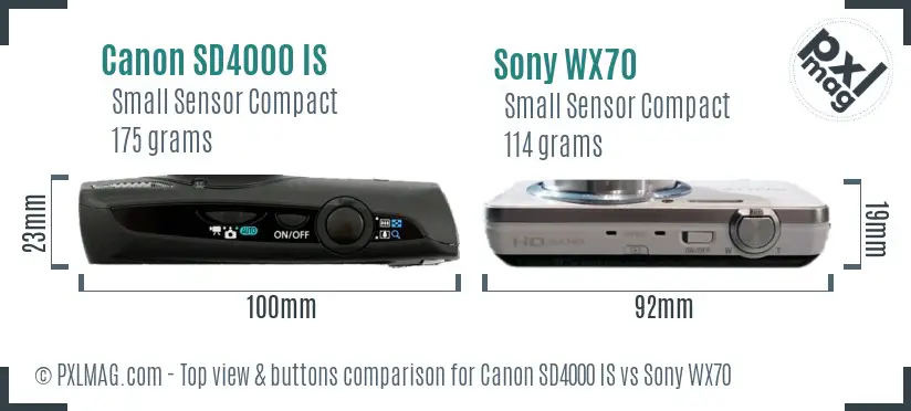 Canon SD4000 IS vs Sony WX70 top view buttons comparison
