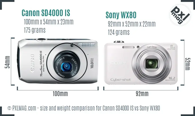 Canon SD4000 IS vs Sony WX80 size comparison