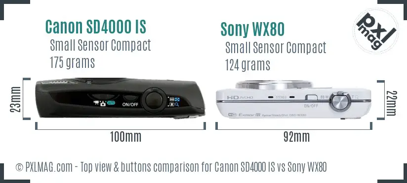 Canon SD4000 IS vs Sony WX80 top view buttons comparison