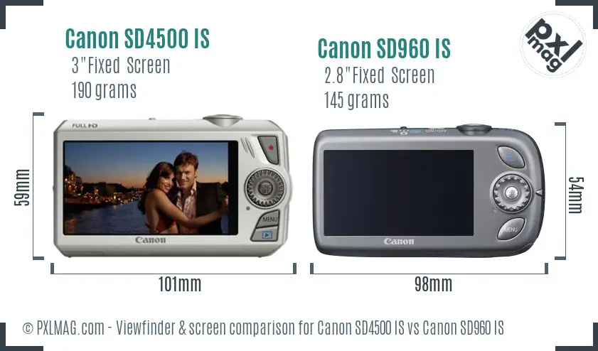 Canon SD4500 IS vs Canon SD960 IS Screen and Viewfinder comparison