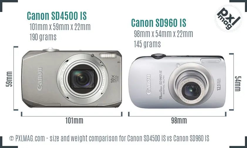 Canon SD4500 IS vs Canon SD960 IS size comparison