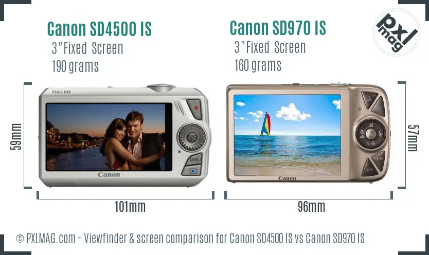 Canon SD4500 IS vs Canon SD970 IS Screen and Viewfinder comparison