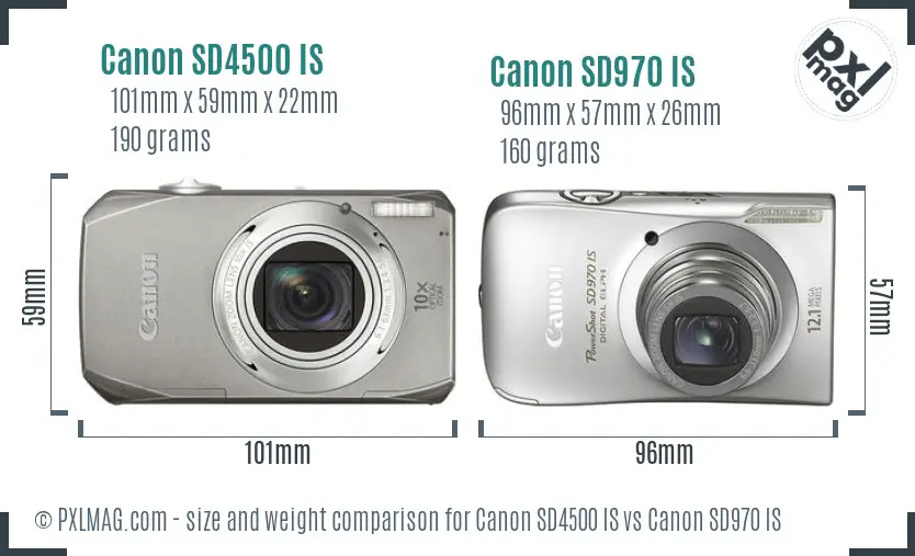 Canon SD4500 IS vs Canon SD970 IS size comparison