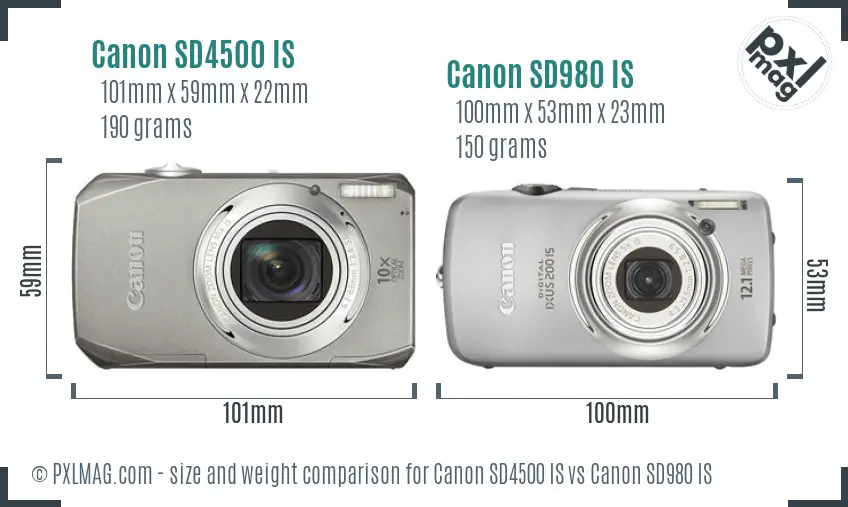 Canon SD4500 IS vs Canon SD980 IS size comparison