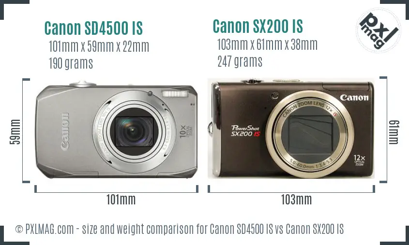 Canon SD4500 IS vs Canon SX200 IS size comparison
