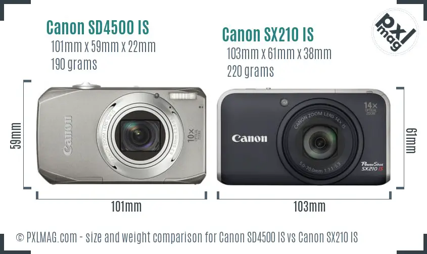 Canon SD4500 IS vs Canon SX210 IS size comparison
