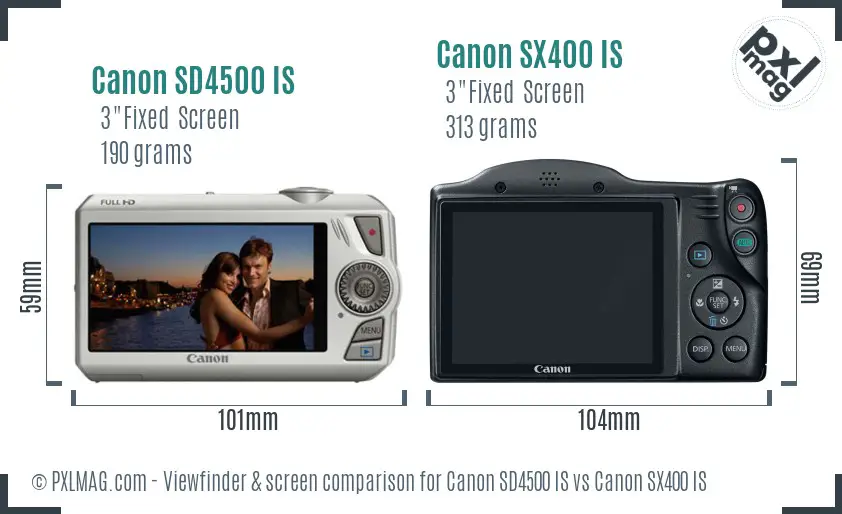 Canon SD4500 IS vs Canon SX400 IS Screen and Viewfinder comparison