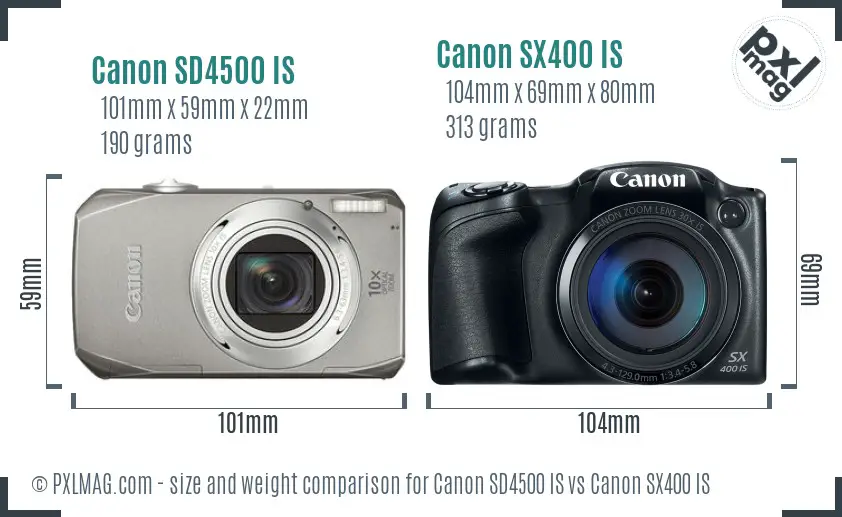 Canon SD4500 IS vs Canon SX400 IS size comparison