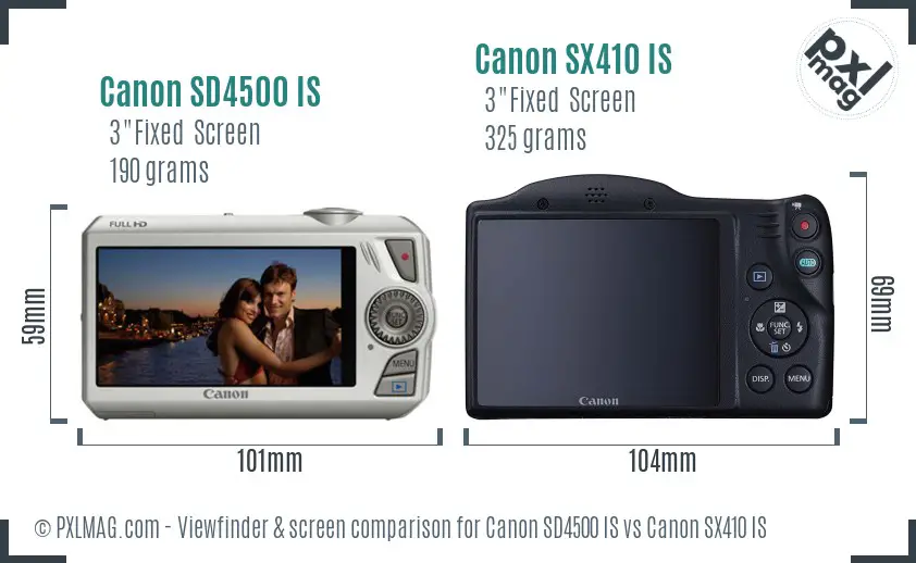 Canon SD4500 IS vs Canon SX410 IS Screen and Viewfinder comparison