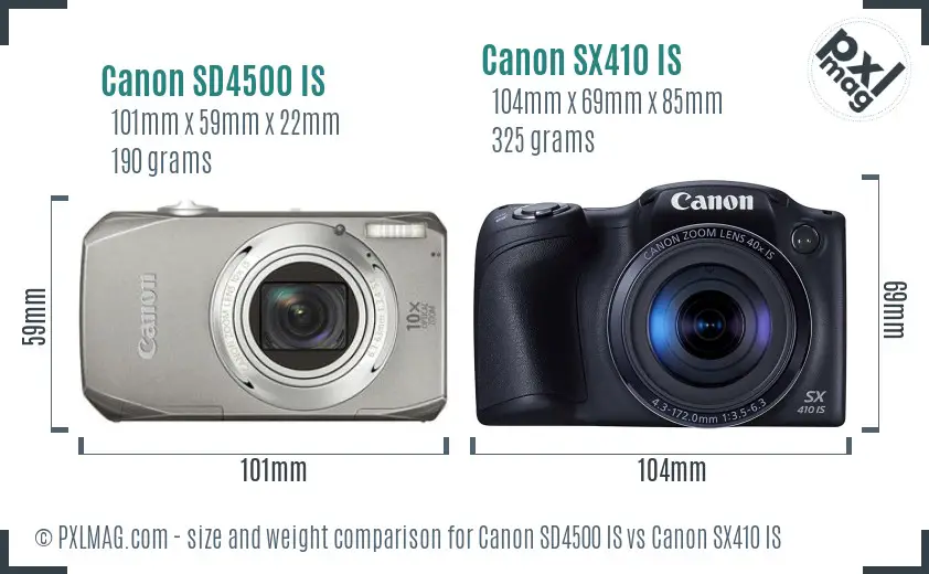 Canon SD4500 IS vs Canon SX410 IS size comparison