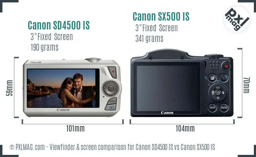 Canon SD4500 IS vs Canon SX500 IS Screen and Viewfinder comparison