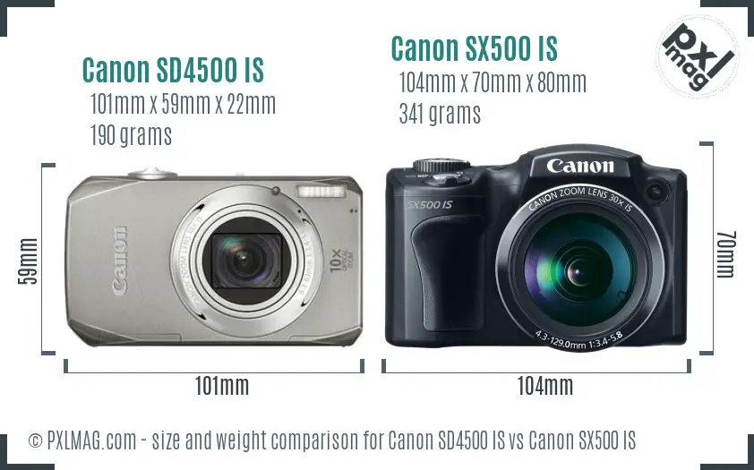 Canon SD4500 IS vs Canon SX500 IS size comparison