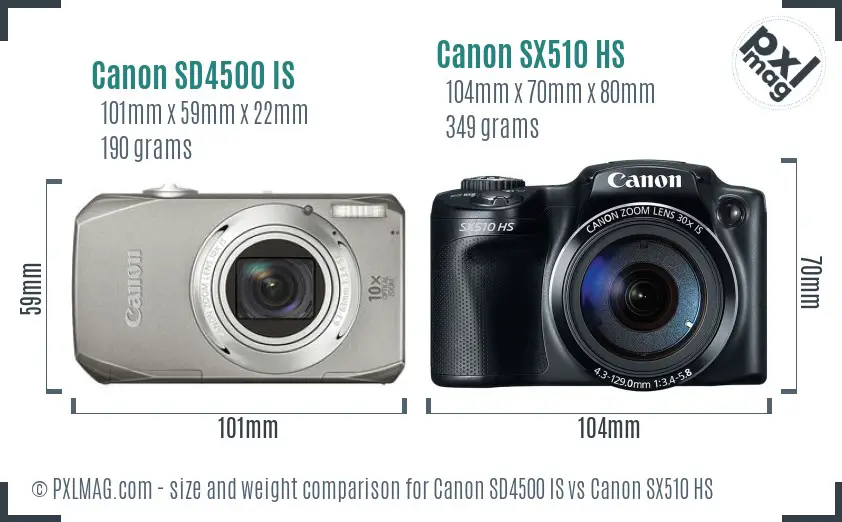 Canon SD4500 IS vs Canon SX510 HS size comparison