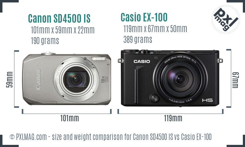 Canon SD4500 IS vs Casio EX-100 size comparison