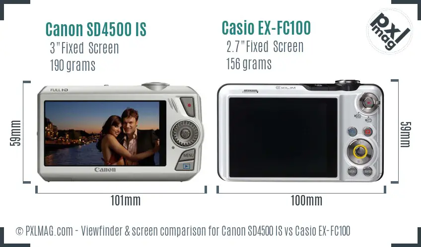 Canon SD4500 IS vs Casio EX-FC100 Screen and Viewfinder comparison