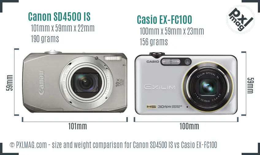 Canon SD4500 IS vs Casio EX-FC100 size comparison