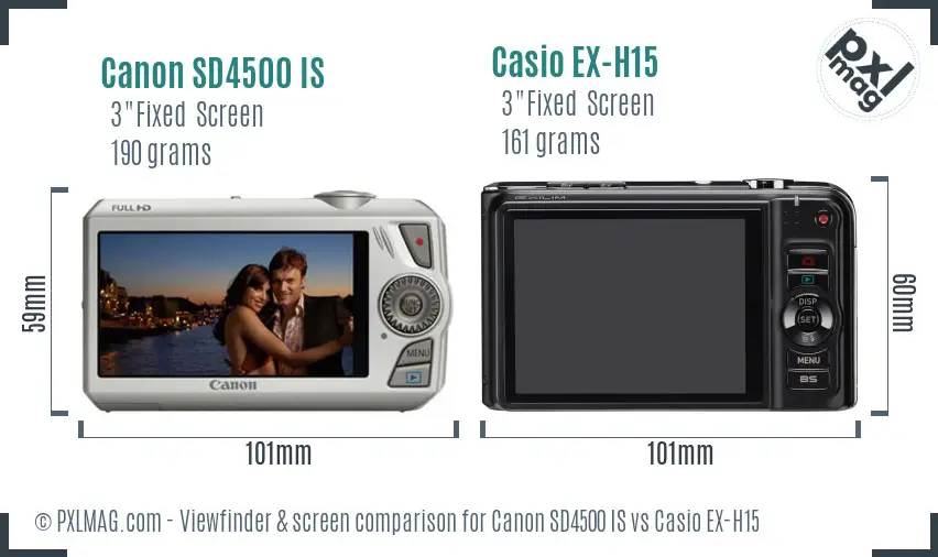 Canon SD4500 IS vs Casio EX-H15 Screen and Viewfinder comparison