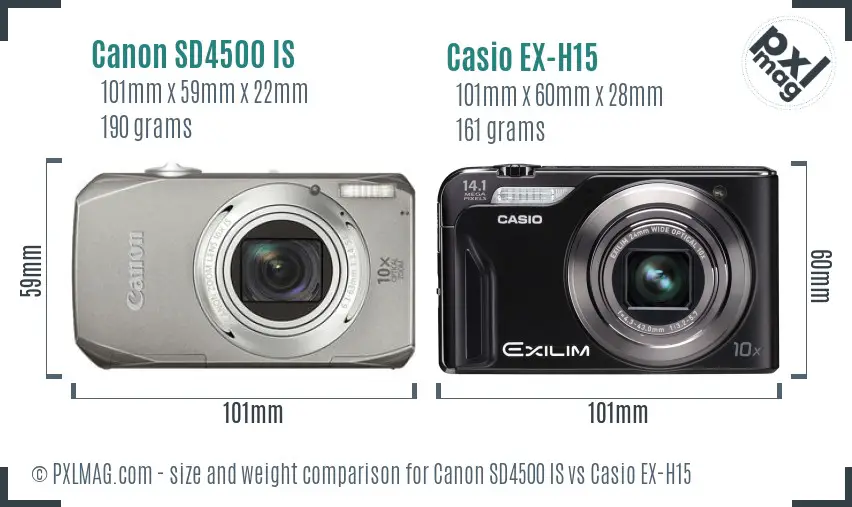 Canon SD4500 IS vs Casio EX-H15 size comparison