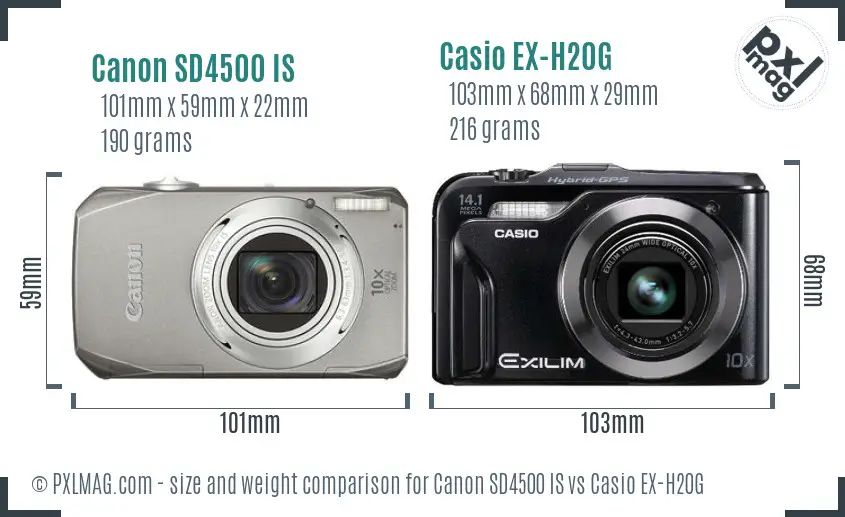 Canon SD4500 IS vs Casio EX-H20G size comparison Canon SD4500 IS vs Casio EX-H20G size comparison