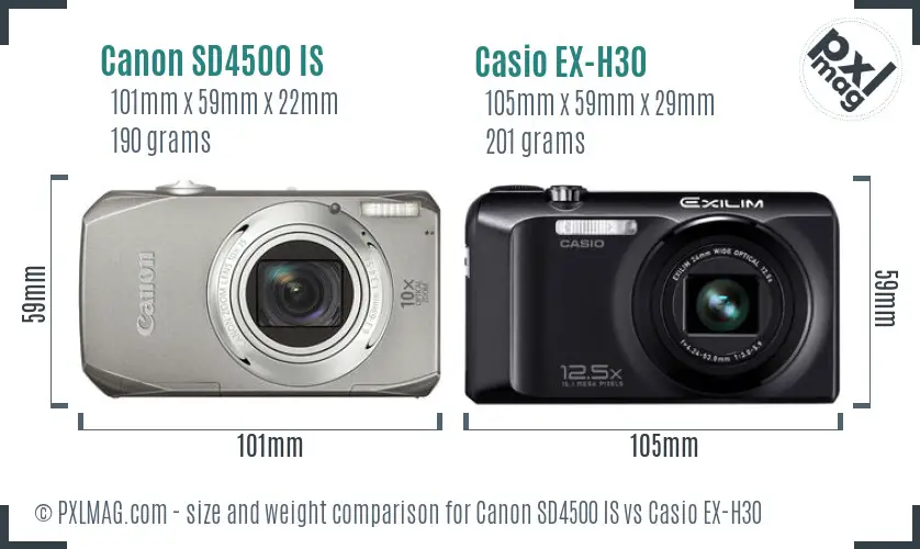 Canon SD4500 IS vs Casio EX-H30 size comparison Canon SD4500 IS vs Casio EX-H30 size comparison