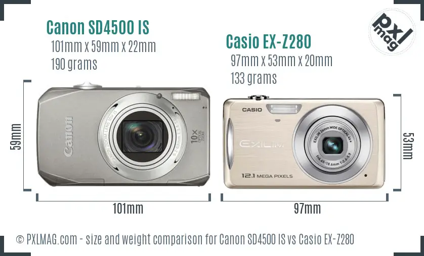 Canon SD4500 IS vs Casio EX-Z280 size comparison Canon SD4500 IS vs Casio EX-Z280 size comparison