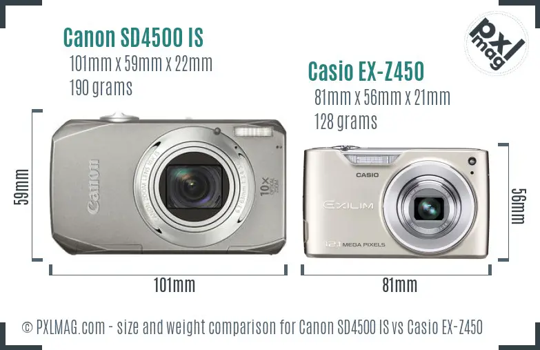 Canon SD4500 IS vs Casio EX-Z450 size comparison