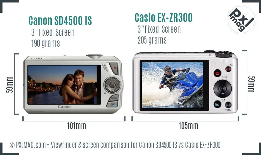 Canon SD4500 IS vs Casio EX-ZR300 Screen and Viewfinder comparison