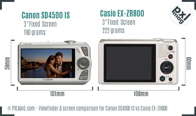 Canon SD4500 IS vs Casio EX-ZR800 Screen and Viewfinder comparison Canon SD4500 IS vs Casio EX-ZR800 Screen and Viewfinder comparison