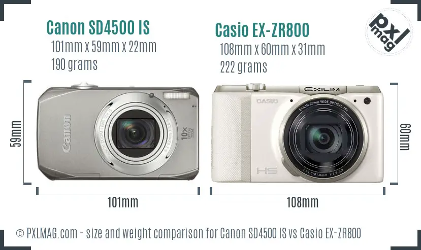 Canon SD4500 IS vs Casio EX-ZR800 size comparison Canon SD4500 IS vs Casio EX-ZR800 size comparison