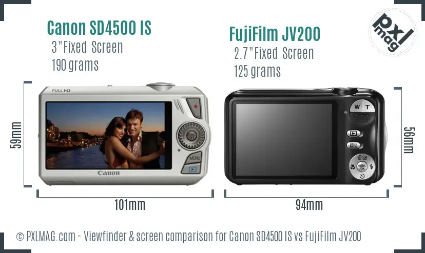 Canon SD4500 IS vs FujiFilm JV200 Screen and Viewfinder comparison