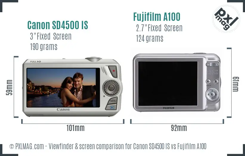Canon SD4500 IS vs Fujifilm A100 Screen and Viewfinder comparison
