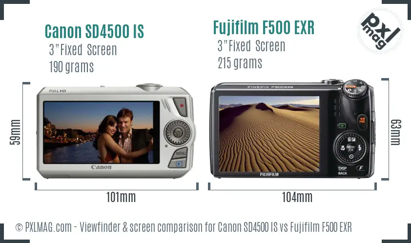 Canon SD4500 IS vs Fujifilm F500 EXR Screen and Viewfinder comparison