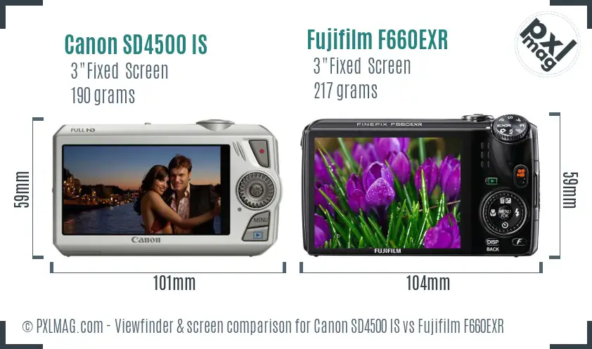 Canon SD4500 IS vs Fujifilm F660EXR Screen and Viewfinder comparison Canon SD4500 IS vs Fujifilm F660EXR Screen and Viewfinder comparison