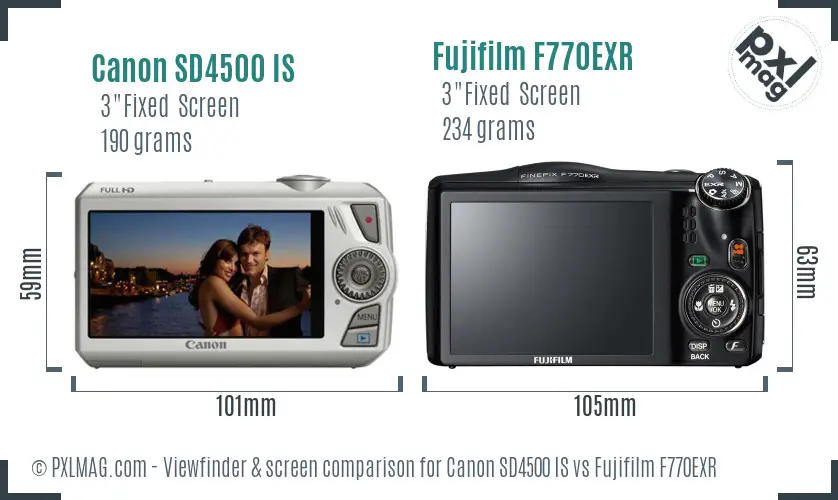 Canon SD4500 IS vs Fujifilm F770EXR Screen and Viewfinder comparison