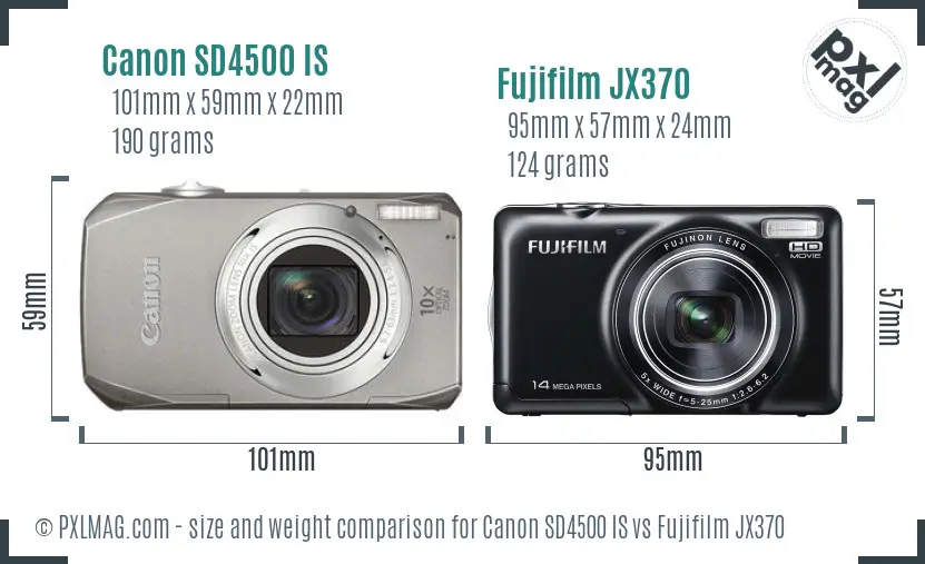 Canon SD4500 IS vs Fujifilm JX370 size comparison