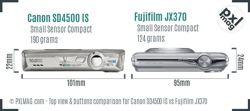 Canon SD4500 IS vs Fujifilm JX370 top view buttons comparison