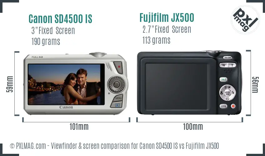 Canon SD4500 IS vs Fujifilm JX500 Screen and Viewfinder comparison